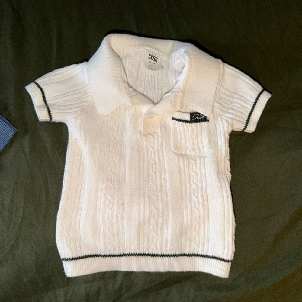 Kith toddler White Cowl Neck Sweater with green Trim 12-18 months